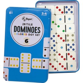 Regal Games Double 6 Dominoes Set for Adults & Kids - Classic Domino Game with 28 Tiles Colored Dots - 2 or 4 Player Games & Ideal for Family Fun Game Night and Travel (Ages 8+) Regal Games Double 6 Dominoes Set for Adults & Kids - Classic Domino Game with 28 Tiles Colored Dots - 2 or 4 Player Games & Ideal for Family Fun Game Night and Travel (Ages 8+)