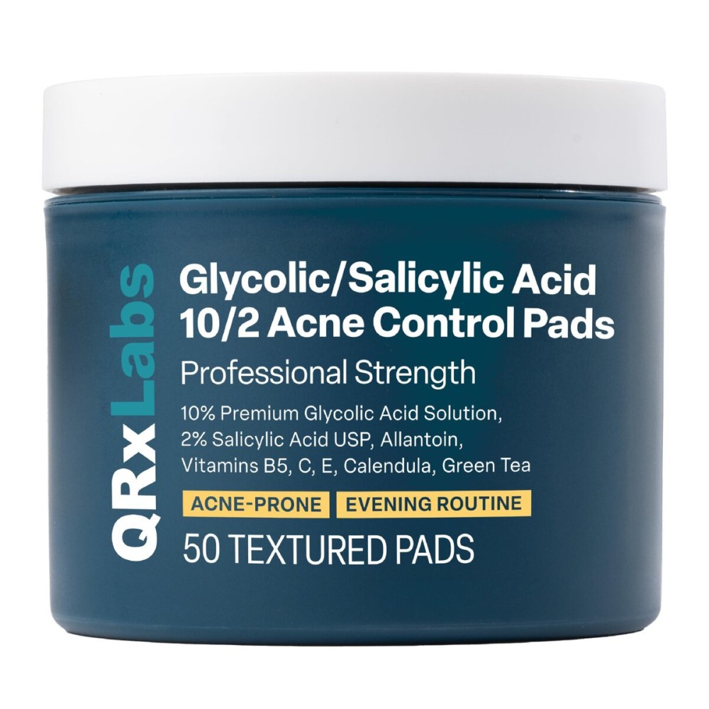 QRxLabs Glycolic + Salicylic Acid Acne Control Pads with 10% Ultra Pure Glycolic & 2% Salicylic, Allantoin, Vitamin B5, C & E, Calendula & Green Tea - Acne Treatment for Clear Skin QRxLabs Glycolic + Salicylic Acid Acne Control Pads with 10% Ultra Pure Glycolic & 2% Salicylic, Allantoin, Vitamin B5, C & E, Calendula & Green Tea - Acne Treatment for Clear Skin