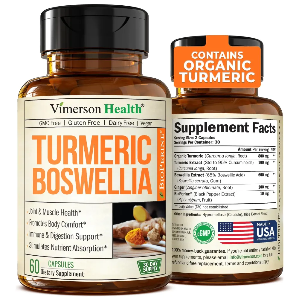 Turmeric Supplement with 65% Boswellia Extract Capsules - Turmeric Curcumin Supplement 95% Curcuminoids - Boswellia Serrata, Black Pepper, Organic Turmeric and Ginger Root Capsules - 60 Tumeric Caps Turmeric Supplement with 65% Boswellia Extract Capsules - Turmeric Curcumin Supplement 95% Curcuminoids - Boswellia Serrata, Black Pepper, Organic Turmeric and Ginger Root Capsules - 60 Tumeric Caps