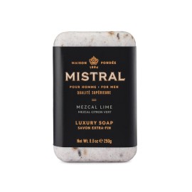 Mistral Mezcal Lime Luxury Bar Soap for Men | Mens Natural Soap Bar | Paraben, Phthalates Free | Moisturizing & Triple-Milled Natural Soap for Men - Made in France | Large, 8.8 oz
