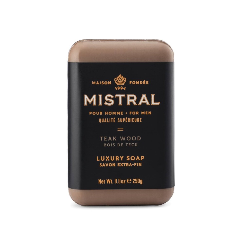 Mistral Teak Wood Luxury Bar Soap for Men | Mens Natural Soap Bar | Paraben, Phthalates Free | Moisturizing & Triple-Milled Natural Soap for Men - Made in France | Large, 8.8 oz Mistral Teak Wood Luxury Bar Soap for Men | Mens Natural Soap Bar | Paraben, Phthalates Free | Moisturizing & Triple-Milled Natural Soap for Men - Made in France | Large, 8.8 oz