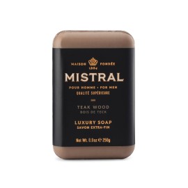 Mistral Teak Wood Luxury Bar Soap for Men | Mens Natural Soap Bar | Paraben, Phthalates Free | Moisturizing & Triple-Milled Natural Soap for Men - Made in France | Large, 8.8 oz