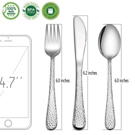 HaWare 9-Piece Toddler Kids Silverware Flatware Set, Stainless Steel Hammered(Adult Look) Preschooler Eating Utensils, Adult Diet Tableware, Includes 3 Spoons 3 Forks 3 Butter Knives, Dishwasher Safe