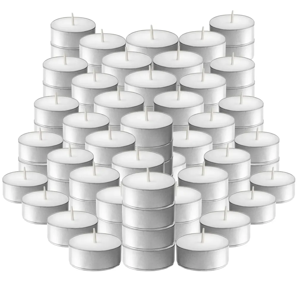 L\'ner Tea Light Candles - Set of 100 Unscented Tea Lights - Burns Aprx. 3.5 Hour - Party & Ambience Candles - Restaurant Decorations L\'ner Tea Light Candles - Set of 100 Unscented Tea Lights - Burns Aprx. 3.5 Hour - Party & Ambience Candles - Restaurant Decorations