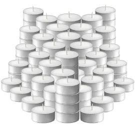 L\'ner Tea Light Candles - Set of 100 Unscented Tea Lights - Burns Aprx. 3.5 Hour - Party & Ambience Candles - Restaurant Decorations