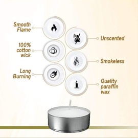 L\'ner Tea Light Candles - Set of 100 Unscented Tea Lights - Burns Aprx. 3.5 Hour - Party & Ambience Candles - Restaurant Decorations L\'ner Tea Light Candles - Set of 100 Unscented Tea Lights - Burns Aprx. 3.5 Hour - Party & Ambience Candles - Restaurant Decorations