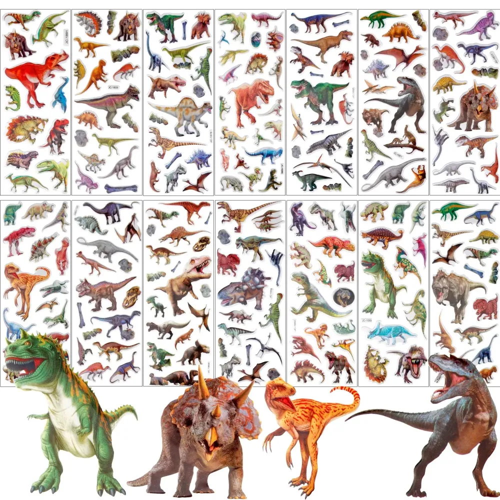 UPINS Dianosaur Stickers for Kids, 14 Different Sheets 200+ Counts 3D Puffy Stickers Craft Scrapbooking for Children Dinosaur Lovers