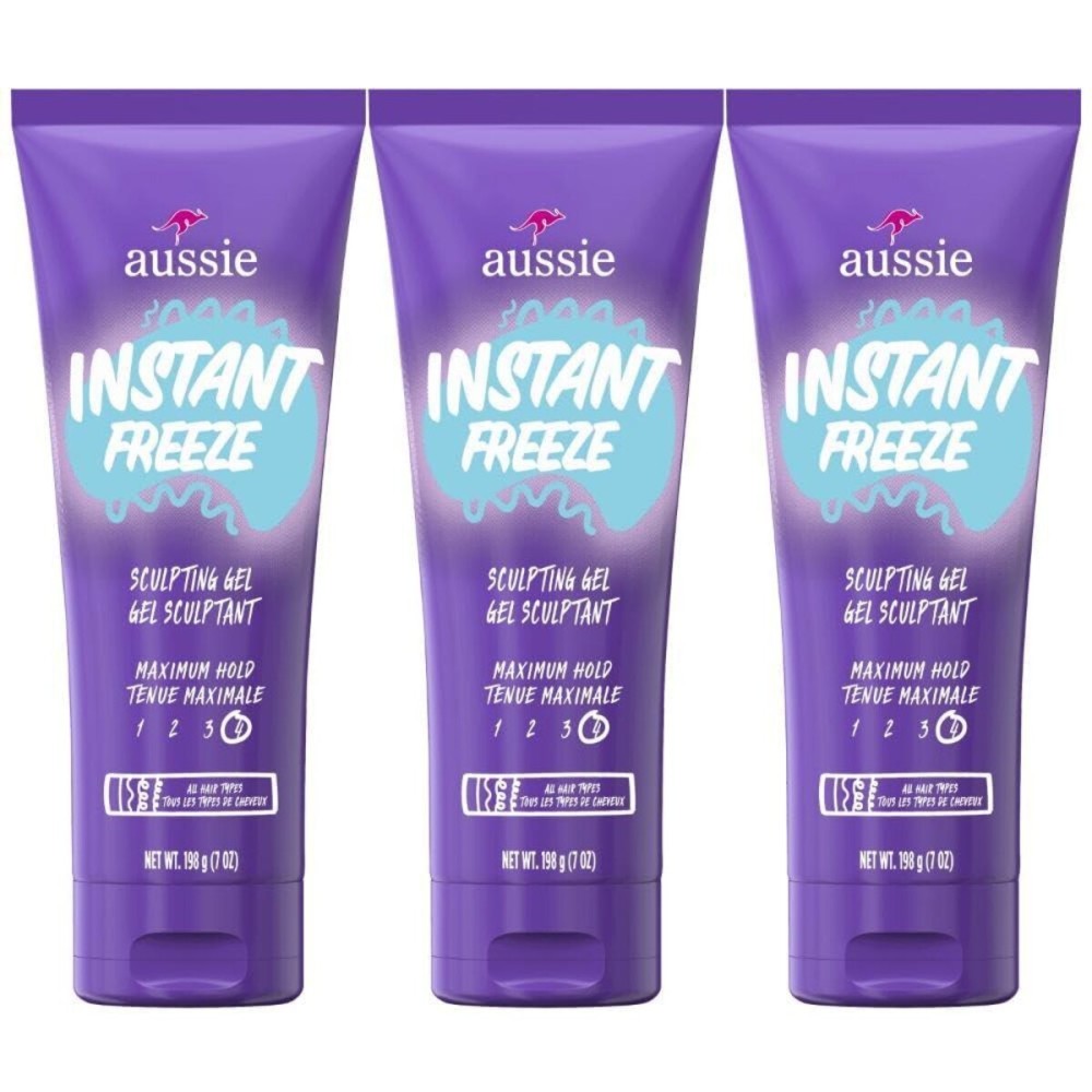 Aussie Instant Freeze Sculpting Hair Gel, Maximum Hold, No Flaking, Long-Lasting, with Jojoba Oil, Sea Kelp, Australian Aloe, Frizz Control, Citrus Floral Scent, 7 Fl Oz Triple Pack Aussie Instant Freeze Sculpting Hair Gel, Maximum Hold, No Flaking, Long-Lasting, with Jojoba Oil, Sea Kelp, Australian Aloe, Frizz Control, Citrus Floral Scent, 7 Fl Oz Triple Pack