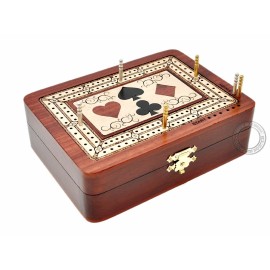 House of Cribbage - 2 Track - Wooden Cribbage Board/Box - Inlaid in Bloodwood/Maple Wood - Storage for Pegs & One Deck of Cards - 60 Points - Non Continuous House of Cribbage - 2 Track - Wooden Cribbage Board/Box - Inlaid in Bloodwood/Maple Wood - Storage for Pegs & One Deck of Cards - 60 Points - Non Continuous