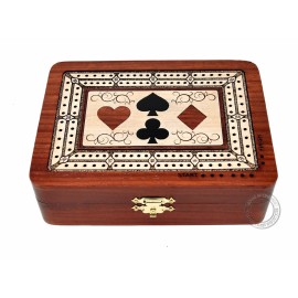 House of Cribbage - 2 Track - Wooden Cribbage Board/Box - Inlaid in Bloodwood/Maple Wood - Storage for Pegs & One Deck of Cards - 60 Points - Non Continuous House of Cribbage - 2 Track - Wooden Cribbage Board/Box - Inlaid in Bloodwood/Maple Wood - Storage for Pegs & One Deck of Cards - 60 Points - Non Continuous