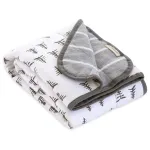 Burt\'s Bees Baby Infant Reversible Blankets 100% Organic Cotton GOTS Certified - Pine Forest Prints with Quilting Pattern Soft Nursery Blanket with 100% Polyester Fill for Size 30 x 40 Inch