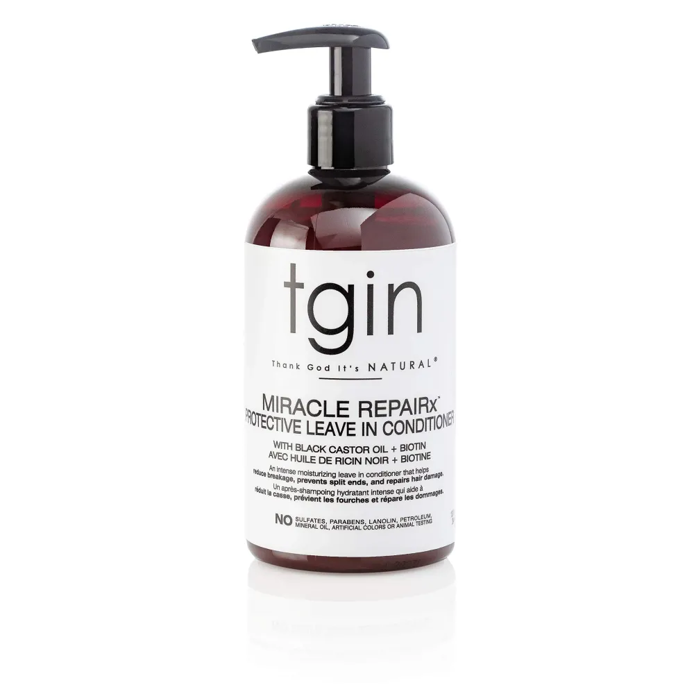 tgin Miracle RepaiRx Protective Leave In Conditioner for Curly, Coily, and Wavy Hair, with Biotin and Black Castor Oil, Repairs and Restores Damaged, Color-Treated Hair, 13 oz