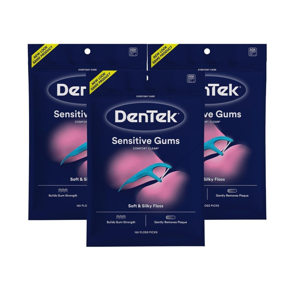 DenTek Comfort Clean Sensitive Gums Floss Picks, Soft & Silky Ribbon, 150 Count, 3 Pack DenTek Comfort Clean Sensitive Gums Floss Picks, Soft & Silky Ribbon, 150 Count, 3 Pack