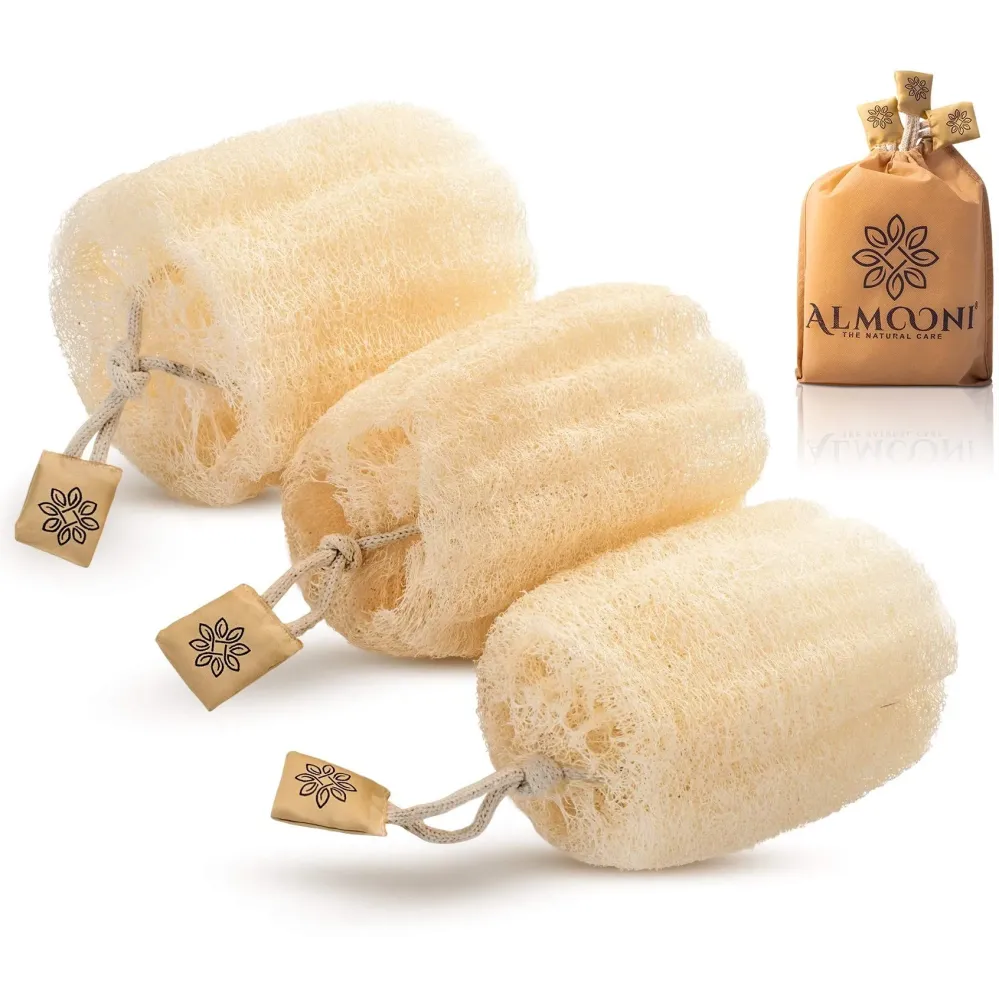 Almooni Egyptian Loofah Exfoliating Body Scrubber, Natural Real Egyptian Shower Loofah Sponge Body Scrubber for Women and Men, for Body and Face That Will Get You Clean - 3 Count (1 Pack) Almooni Egyptian Loofah Exfoliating Body Scrubber, Natural Real Egyptian Shower Loofah Sponge Body Scrubber for Women and Men, for Body and Face That Will Get You Clean - 3 Count (1 Pack)