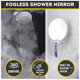 HONEYBULL Shower Mirror Fogless for Shaving - with Suction, Razor Holder for Shower & Swivel, Small Mirror, Shower Accessories, Bathroom Mirror, Bathroom Accessories, Holds Razors (White) HONEYBULL Shower Mirror Fogless for Shaving - with Suction, Razor Holder for Shower & Swivel, Small Mirror, Shower Accessories, Bathroom Mirror, Bathroom Accessories, Holds Razors (White)