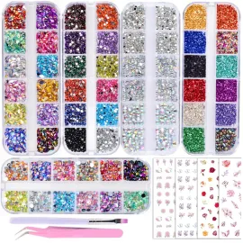 editTime 5 Boxes Shiny Colorful Nail Art Rhinestones Kit 3D Flatback Horse Eye Rhinestones Irregular Nail Stone and 4 Sheets Flower Nail Stickers with a Curved Tweezers and a Nail Brush (multicolor) editTime 5 Boxes Shiny Colorful Nail Art Rhinestones Kit 3D Flatback Horse Eye Rhinestones Irregular Nail Stone and 4 Sheets Flower Nail Stickers with a Curved Tweezers and a Nail Brush (multicolor)