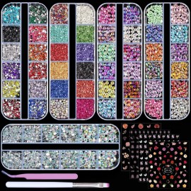 editTime 5 Boxes Shiny Colorful Nail Art Rhinestones Kit 3D Flatback Horse Eye Rhinestones Irregular Nail Stone and 4 Sheets Flower Nail Stickers with a Curved Tweezers and a Nail Brush (multicolor) editTime 5 Boxes Shiny Colorful Nail Art Rhinestones Kit 3D Flatback Horse Eye Rhinestones Irregular Nail Stone and 4 Sheets Flower Nail Stickers with a Curved Tweezers and a Nail Brush (multicolor)