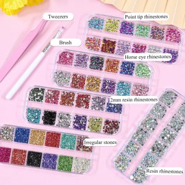 editTime 5 Boxes Shiny Colorful Nail Art Rhinestones Kit 3D Flatback Horse Eye Rhinestones Irregular Nail Stone and 4 Sheets Flower Nail Stickers with a Curved Tweezers and a Nail Brush (multicolor) editTime 5 Boxes Shiny Colorful Nail Art Rhinestones Kit 3D Flatback Horse Eye Rhinestones Irregular Nail Stone and 4 Sheets Flower Nail Stickers with a Curved Tweezers and a Nail Brush (multicolor)