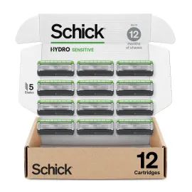 Schick Hydro Sensitive Razor Refills, 12ct | 5 Blade Razor for Men, Shaving Blades, 12 Refills