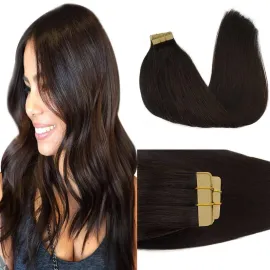 GOO GOO Tape in Hair Extensions Human Hair, 2 Dark Brown, 20inch 50g 20pcs, Skin Weft Seamless Invisible, Silky Straight with Thick Ends, Remy Human Hair