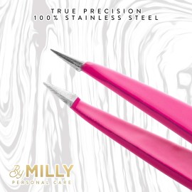 By MILLY Pointed Tweezers | High Carbon Stainless Steel Needle Nose Tweezers | Fine Point Tweezers Precision Hair Removal | Perfectly Aligned & Hand-Filed Sharp Tweezers | Pink By MILLY Pointed Tweezers | High Carbon Stainless Steel Needle Nose Tweezers | Fine Point Tweezers Precision Hair Removal | Perfectly Aligned & Hand-Filed Sharp Tweezers | Pink
