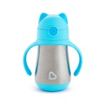 Munchkin Cool Cat Sippy Cup for Toddlers, Stainless Steel Straw Cup, 8 Ounce, Blue