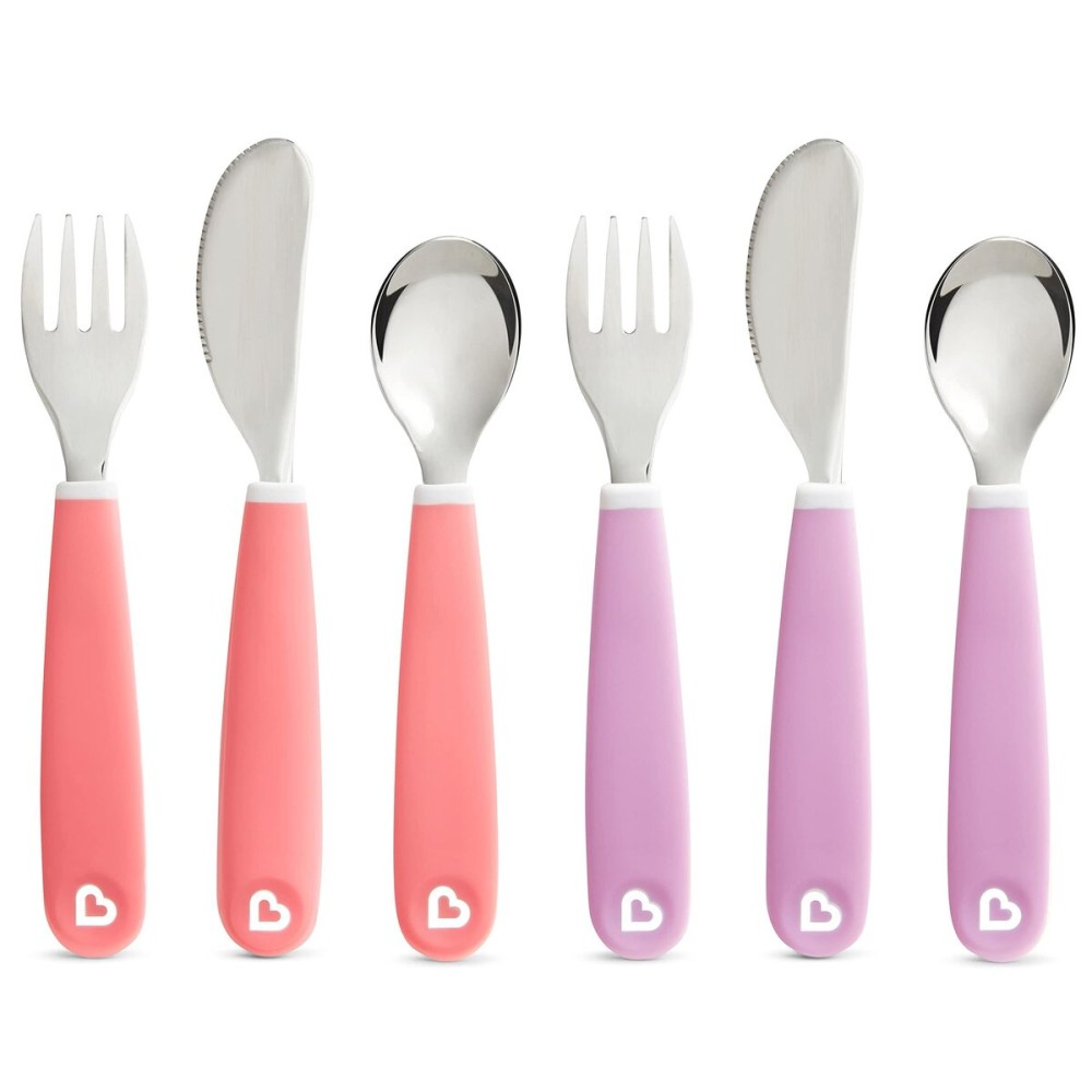 Munchkin Splash Toddler Fork, Knife and Spoon Utensil Set, 6 Pack, Pink/Purple