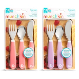 Munchkin Splash Toddler Fork, Knife and Spoon Utensil Set, 6 Pack, Pink/Purple