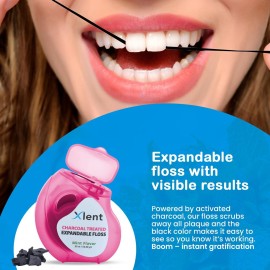Expandable Dental Floss Treated with Activated Charcoal with Xylitol and Natural Plant Based Wax | Mint Flavor | PFAS & PTFE Free | Pack of 2 (50 m Floss Containers) Expandable Dental Floss Treated with Activated Charcoal with Xylitol and Natural Plant Based Wax | Mint Flavor | PFAS & PTFE Free | Pack of 2 (50 m Floss Containers)