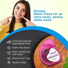 Expandable Dental Floss Treated with Activated Charcoal with Xylitol and Natural Plant Based Wax | Mint Flavor | PFAS & PTFE Free | Pack of 2 (50 m Floss Containers) Expandable Dental Floss Treated with Activated Charcoal with Xylitol and Natural Plant Based Wax | Mint Flavor | PFAS & PTFE Free | Pack of 2 (50 m Floss Containers)