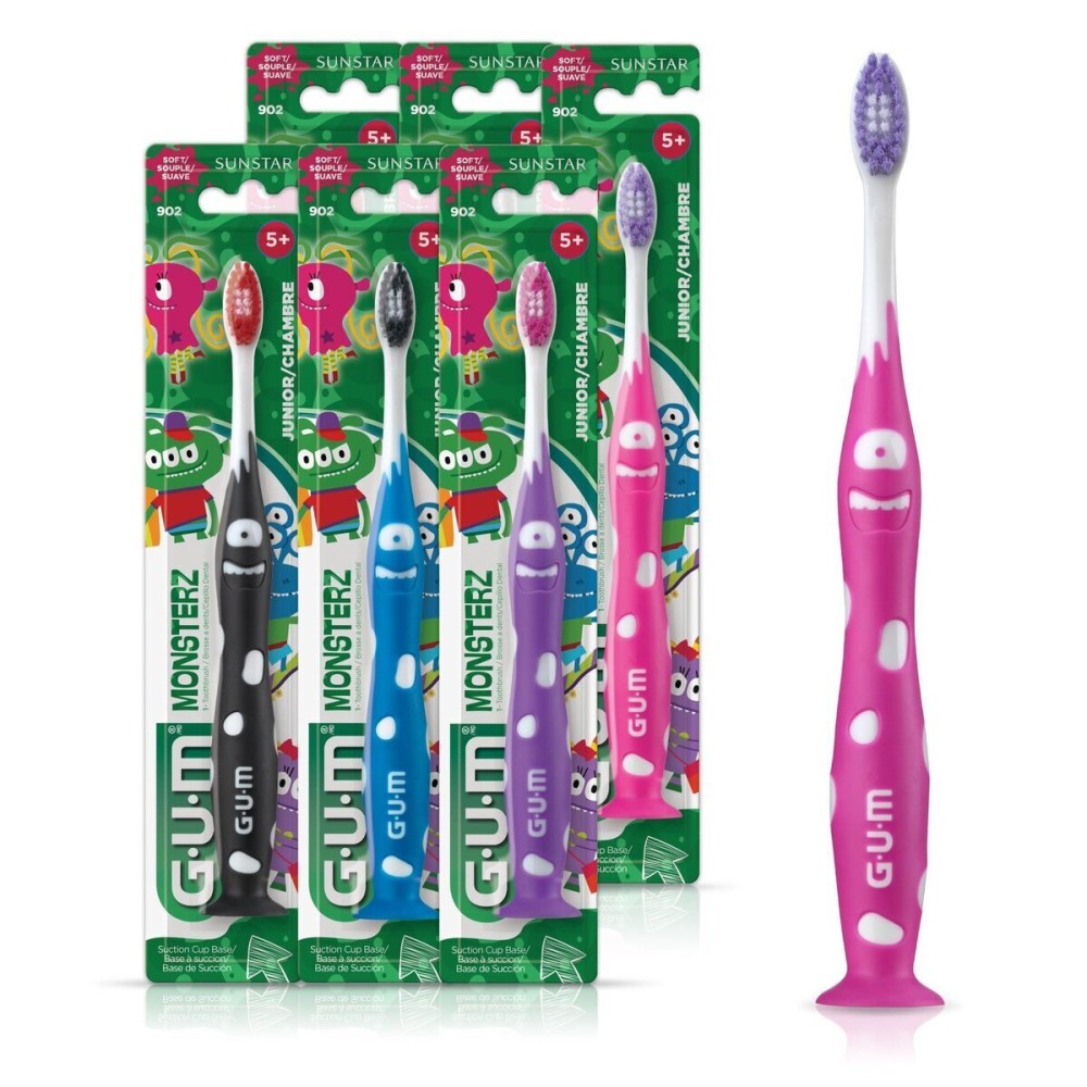 GUM Monsterz Jr Kids Toothbrush, Soft Bristled Childrens Toothbrush with Su Countion Cup, for Ages 5+, 1 Count (Pack of 6) GUM Monsterz Jr Kids Toothbrush, Soft Bristled Childrens Toothbrush with Su Countion Cup, for Ages 5+, 1 Count (Pack of 6)