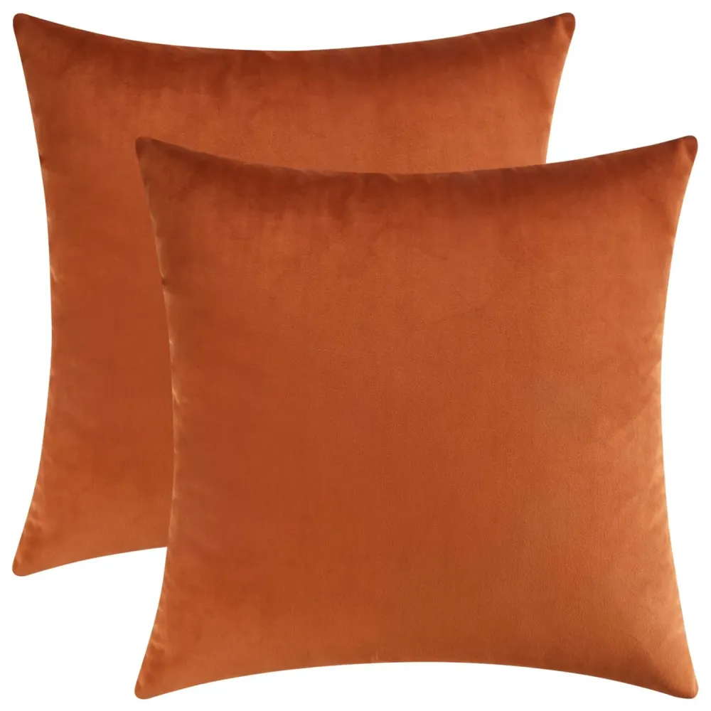 Mixhug Set of 2 Cozy Velvet Square Decorative Throw Pillow Covers for Couch and Bed, Burnt Orange, 18 x 18 Inches Mixhug Set of 2 Cozy Velvet Square Decorative Throw Pillow Covers for Couch and Bed, Burnt Orange, 18 x 18 Inches