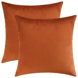 Mixhug Set of 2 Cozy Velvet Square Decorative Throw Pillow Covers for Couch and Bed, Burnt Orange, 18 x 18 Inches Mixhug Set of 2 Cozy Velvet Square Decorative Throw Pillow Covers for Couch and Bed, Burnt Orange, 18 x 18 Inches