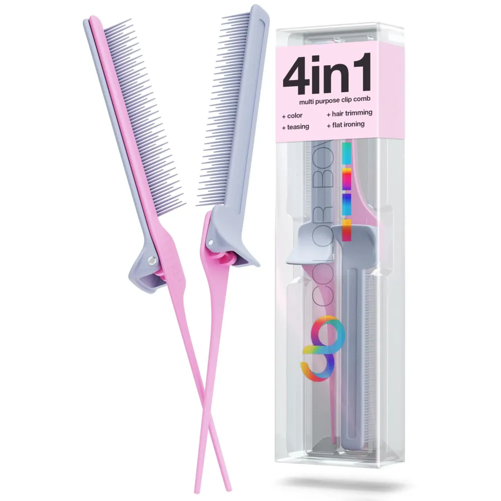 COLORBOW ColorBow Rat Tail Teasing Clip Comb (2 Pack) Hair Straightener Comb - Flat Iron Comb - Straightening Comb - Hair Coloring Pink / Gray COLORBOW ColorBow Rat Tail Teasing Clip Comb (2 Pack) Hair Straightener Comb - Flat Iron Comb - Straightening Comb - Hair Coloring Pink / Gray