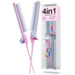 COLORBOW ColorBow Rat Tail Teasing Clip Comb (2 Pack) Hair Straightener Comb - Flat Iron Comb - Straightening Comb - Hair Coloring Pink / Gray