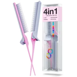 COLORBOW ColorBow Rat Tail Teasing Clip Comb (2 Pack) Hair Straightener Comb - Flat Iron Comb - Straightening Comb - Hair Coloring Pink / Gray