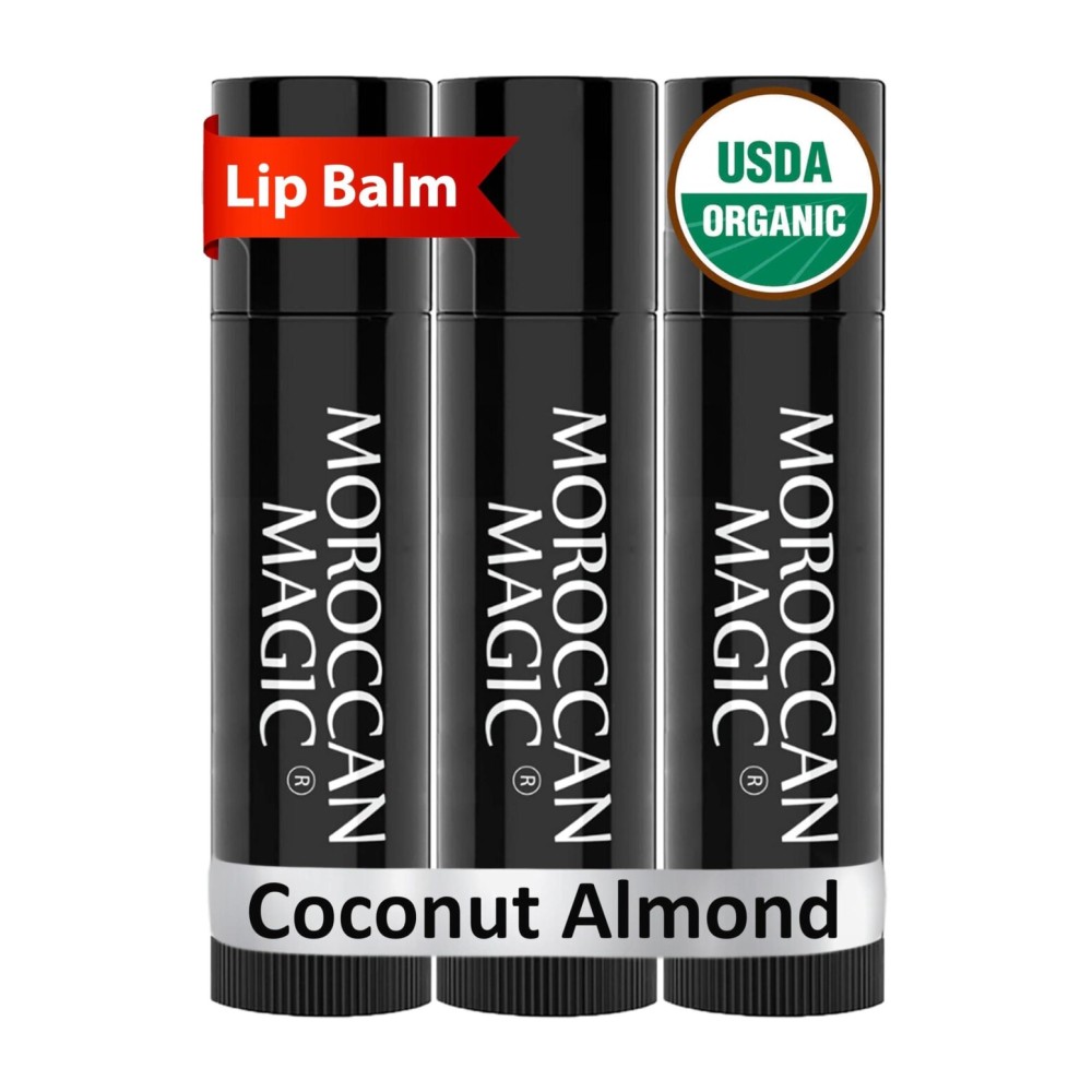 Moroccan Magic Organic Coconut Almond Lip Balm 3 Pack | Chapsticks for Dry Lips | Natural Argan & Essential Oils Lip Moisturizer + Vitamin E | Smooth, Hydrating, Non-Toxic | Organic Lip Balm Set Moroccan Magic Organic Coconut Almond Lip Balm 3 Pack | Chapsticks for Dry Lips | Natural Argan & Essential Oils Lip Moisturizer + Vitamin E | Smooth, Hydrating, Non-Toxic | Organic Lip Balm Set