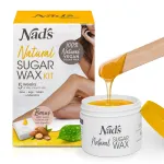 Nad\'s 100% Natural Sugar Wax Kit, Vegan, Hypoallergenic, No-heat Formula Waxing Sugar Paste, Includes 6 Wooden Spatulas, 10 Reusable 100% Cotton Strips, 1 Pre-wax Cleansing Soap & Sugar Wax 6oz