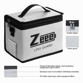 Zeee Fireproof Explosionproof Large Capacity Battery Storage Guard Pouch for Lipo Charge & Storage (8.46 x 6.5 x 5.71 in)