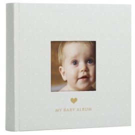Pearhead Baby Photo Album, Keepsake Book for New and Expecting Parents, Gender-Neutral Baby Accessory, Ideal Gift for Baby Shower, Holds 200 Pictures, Gray and White Polka Dot