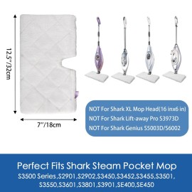 MXZONE Replacement Microfiber Steam Mop pad Cleaning Pads for Shark Steam Pocket Mop S3500 Series S3550 S3501 S3601 S3601D S3901 S3801 S3801CO, White, S3501-White