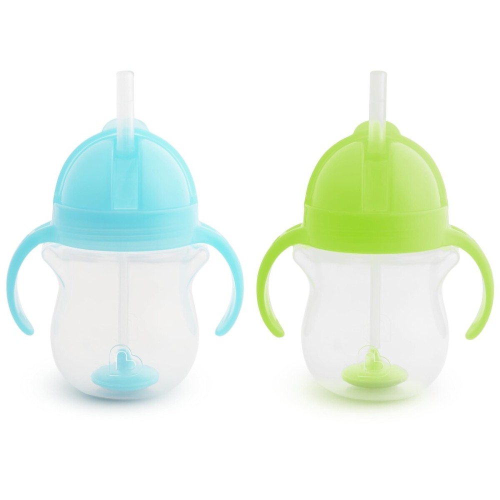 Munchkin Any Angle Sippy Cups for Toddlers, Spill Proof Weighted Straw Cup with Transition Handles for Babies 6 Months and Up, 2 Pack, Blue/Green Munchkin Any Angle Sippy Cups for Toddlers, Spill Proof Weighted Straw Cup with Transition Handles for Babies 6 Months and Up, 2 Pack, Blue/Green