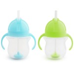 Munchkin Any Angle Sippy Cups for Toddlers, Spill Proof Weighted Straw Cup with Transition Handles for Babies 6 Months and Up, 2 Pack, Blue/Green
