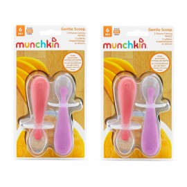 Munchkin Silicone Scoop Trainer Spoons with Choke Guard for Baby Led Weaning, 4 Count, Pink/Purple Munchkin Silicone Scoop Trainer Spoons with Choke Guard for Baby Led Weaning, 4 Count, Pink/Purple