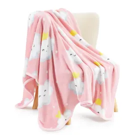 TILLYOU Toddler Flannel Blanket - Warm Cozy Baby Blanket for Boys and Girls, Smooth Cute Lightweight Blanket for Bedding Crib Stroller, 40x50 Inches, Pink Cloud