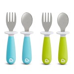 Munchkin Raise Toddler Fork and Spoon Utensil Set, Rest Keeps Tip Off Table, BPA Free, 4 Pack, Blue/Green