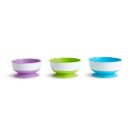 Munchkin Stay Put Suction Bowls for Baby and Toddler, 3 Pack, Blue/Green/Purple