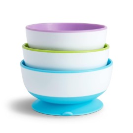 Munchkin Stay Put Suction Bowls for Baby and Toddler, 3 Pack, Blue/Green/Purple