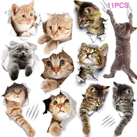 11PCS New 3D Removable Cartoon Animal Cats Large W..
