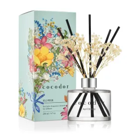 COCODOR Reed Diffuser Set with Preserved Baby\'s Breath with Sticks/April Breeze / 6.7oz / Scent Fragrance Oil Diffuser for Bedroom Bathroom Home Dcor